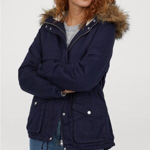H&M faux fur hood lined parka jacket